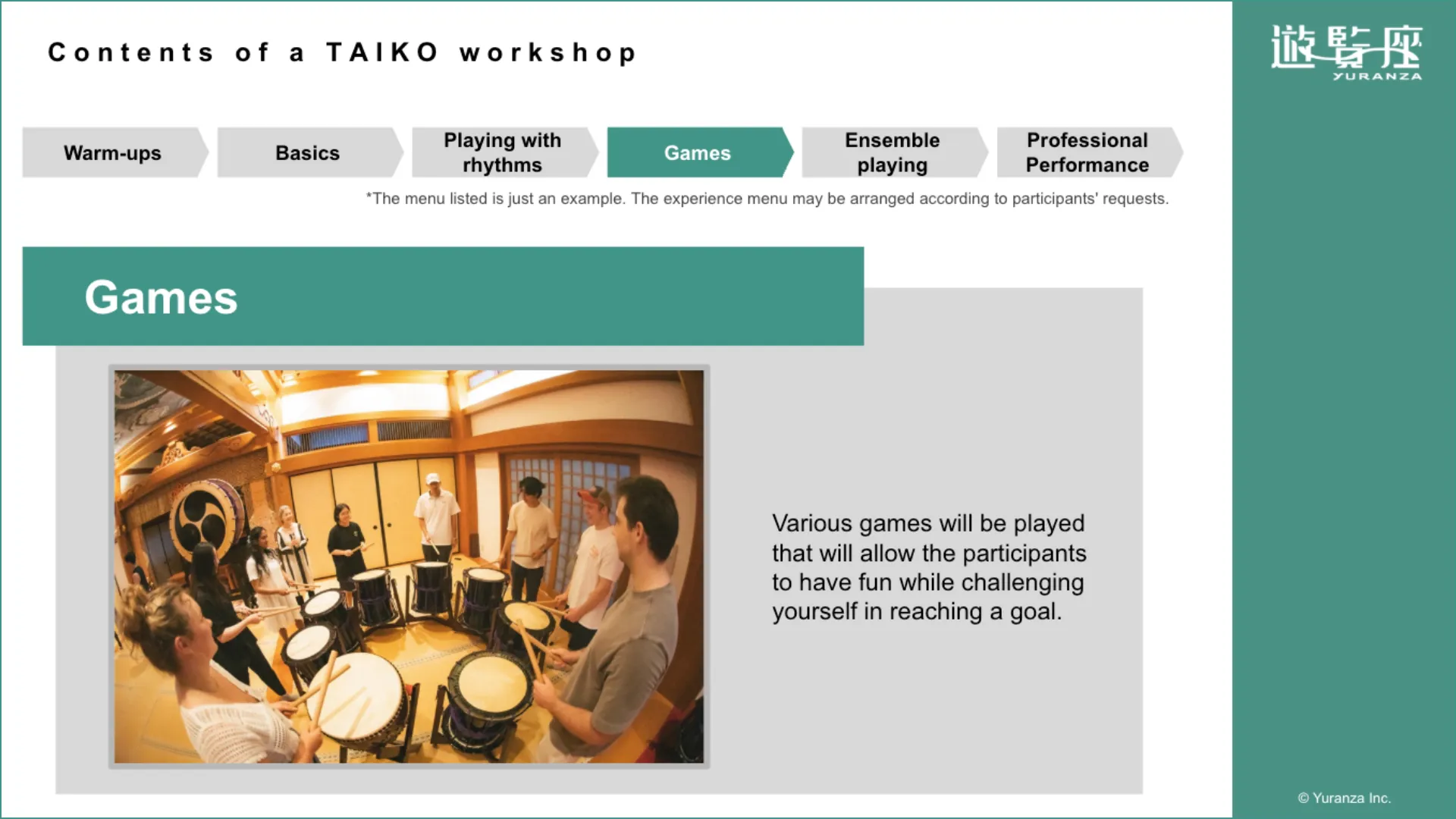 Team Building Workshop Materials Menu Page