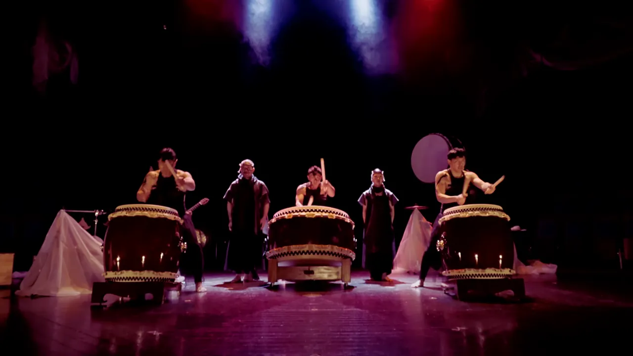 Scene from the performance of the Japanese drum art stage production “Tzadik”