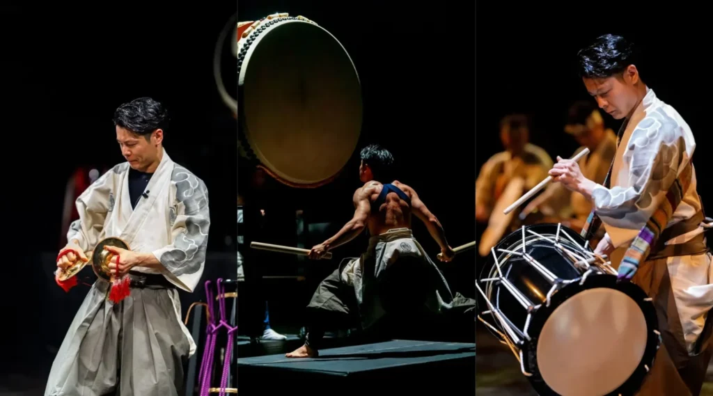 Professional taiko drummer and instructor Shunichiro Kamiya leading a corporate team building workshop activity